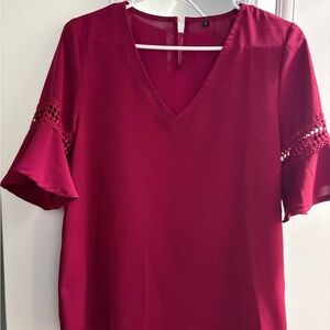 Elegant Wine V-Neck Blouse